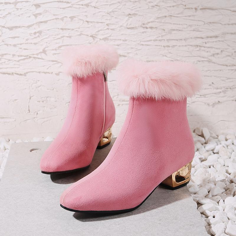 

Женские полусапожки на низком каблуке, осень-зима, новые однотонные полусапожки большого размера из меха кролика 46