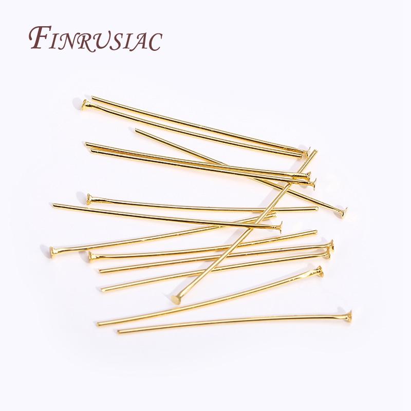 Jewelry DIY Beading Jewellery Findings 0.6X30MM 50-100Pcs/Lot 18K Gold Plated Flat Head/Ball Head/Eye Pins