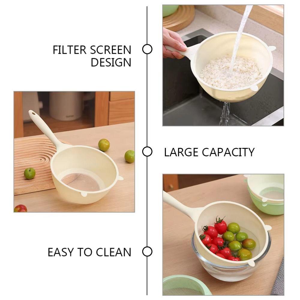 New Large Capacity Rice Drainer Strainer Plastic Long Handle Fruit Vegetable Drain Basket Reusable Kitchen Fine-mesh Sieve