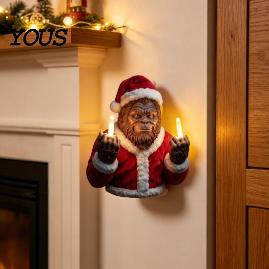Fun Dorm Room Accessories Gorilla Shape Wall Mounted Light, Halloween Theme with Middle Finger Humorous Gift for Gamers Gesture Resin Decorative Lamp