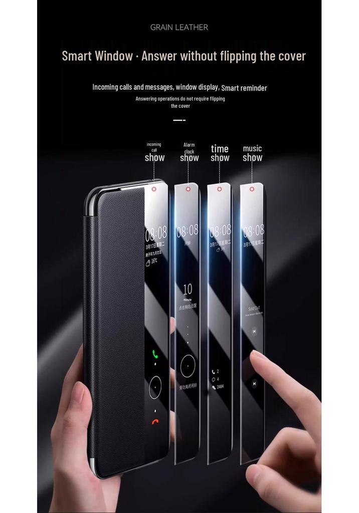 Qiali Genuine Leather Magnetic Flip Case with Smart Sleep for Huawei Pura90 Pro Max