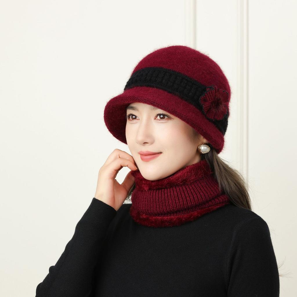 New Autumn and Winter Hat Women's Hat Man Mother Plus Velvet Rabbit Wool Hat Warm Hat Scarf Set