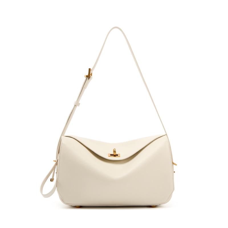 

Luxury Genuine Leather Shoulder Bag Women Lock- Flap Handbag Brand Multi-compartment Simple High-end Soft Underarm Bag белый