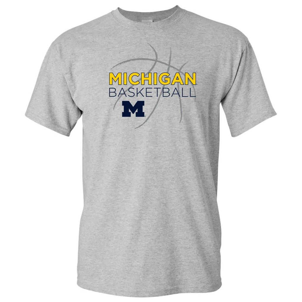Michigan Wolverines Basketball Sketch T-Shirt - Sport Grey