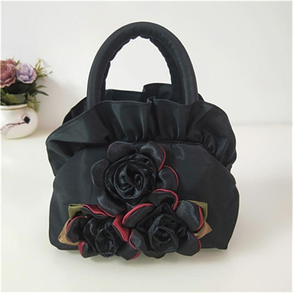 Satin Silk Rose Flower Handbag Ruffle Small Purse Wallet Hanfu Flower Drawstrings Bag  Ladies/Girls