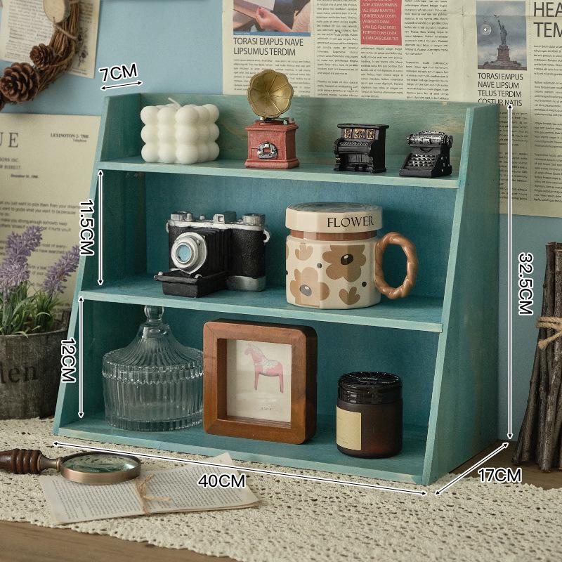 Zakka Wall-Mounted Wooden Desk Organizer - Multi-layer Retro Storage Rack