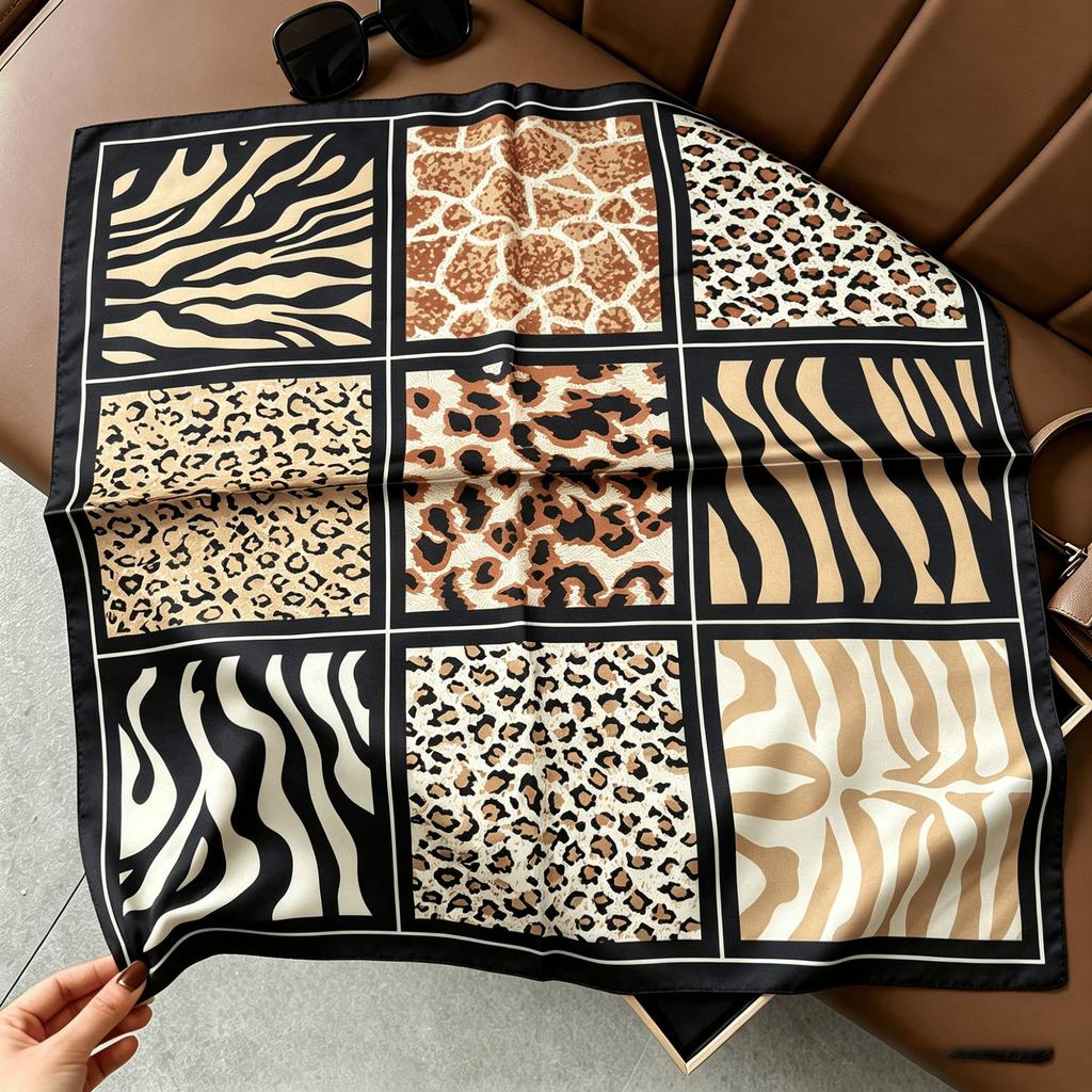 Lao Qian Feng Coffee Color Cashew Nut Silk Scarf Headscarf Versatile Neck Square Scarf Premium Sense Female Foreign Style Decorative Scarf Scarf