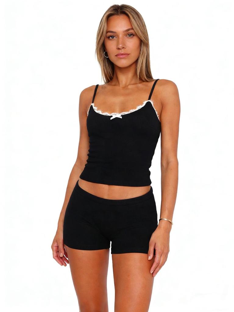 2026 Trendy European & American Women's Spaghetti Strap Sexy Two-Piece Shorts Set