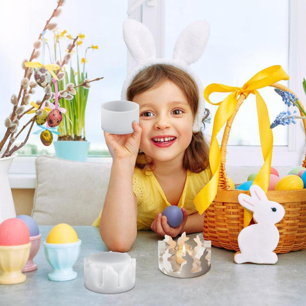 Candle Holder Mold Easter Bunny Silicone Casting Mold Tabletop Centerpiece for Living Room Bedroom Kitchen Home Apartment