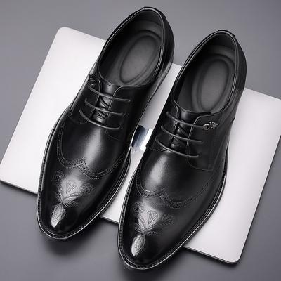 Brogue Carved Men's Shoes Trendy Retro New Casual Leather Shoes Men's Pointed Toe Leather Black Business Wedding Shoes Men's Models