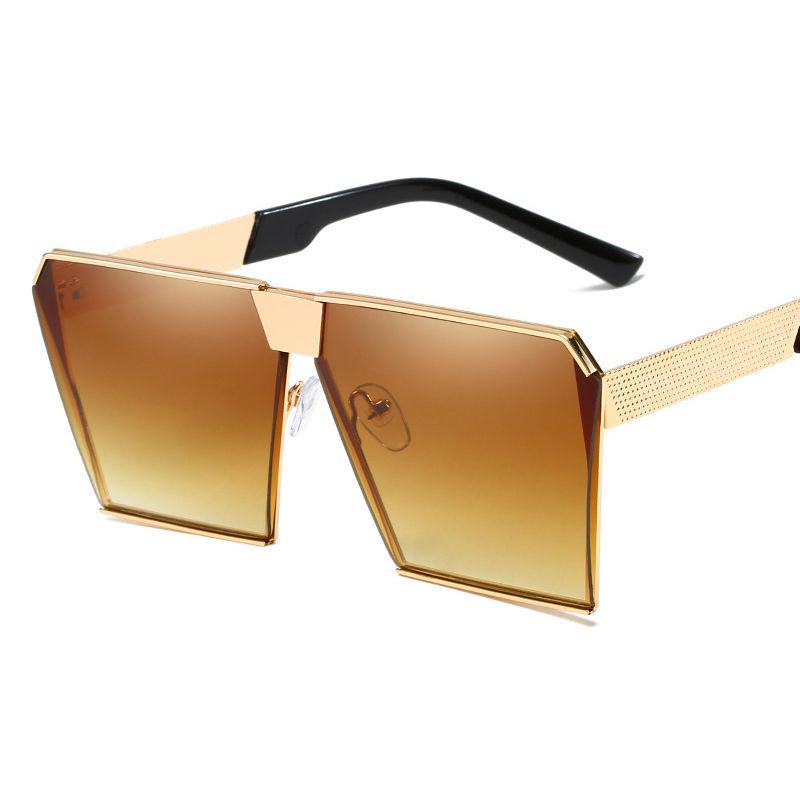 Top Oversized Flat Lens Square Sunglasses Men Women Fashion Metal Large Glasses