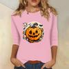 Dame Mote Casual Trekvartsermet Halloween Trykket Rund Hals Topp