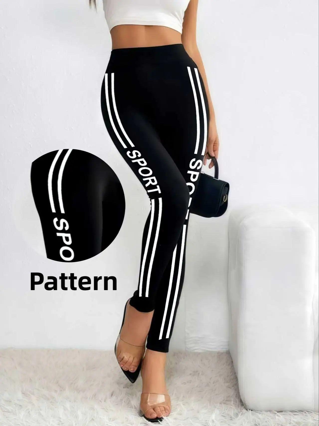 Damen Schwarz Sport Buchstaben Leggings Hohe Taille Hohe Dehnbarkeit Schlanke Passform Workout Yoga Hose Outdoor Sportbekleidung XXL black