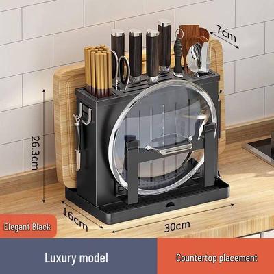 Stainless Steel Countertop Knife Holder with Utensil & Pot Lid Rack