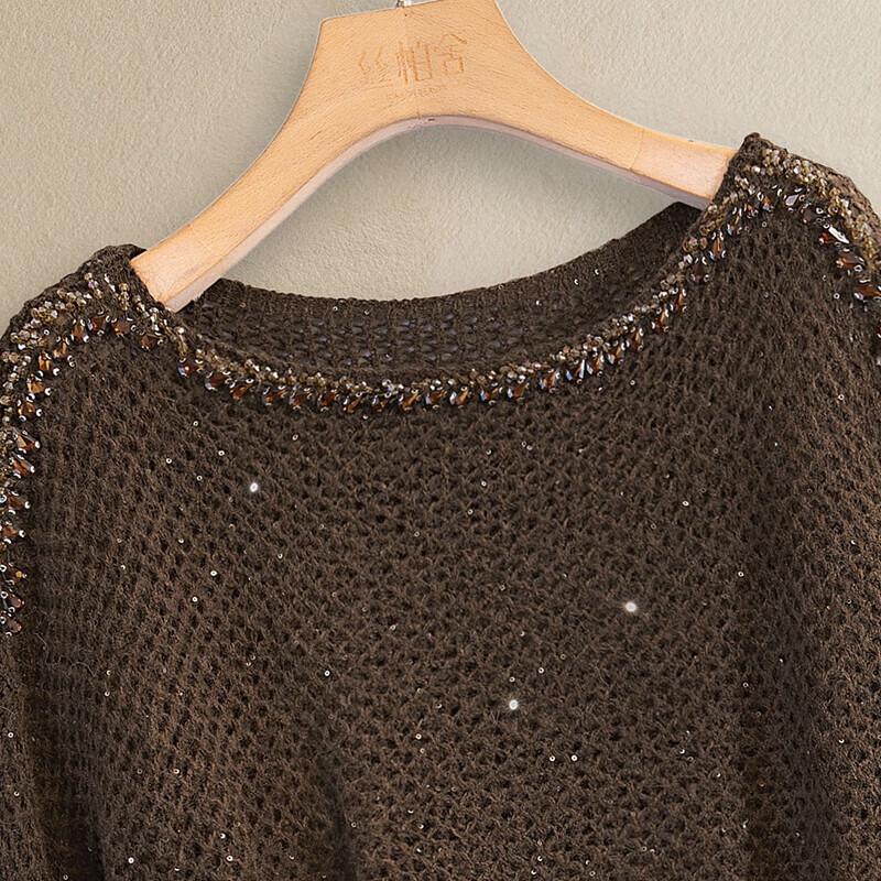 Women's Hollow Knit Wool Blend Sweater Top