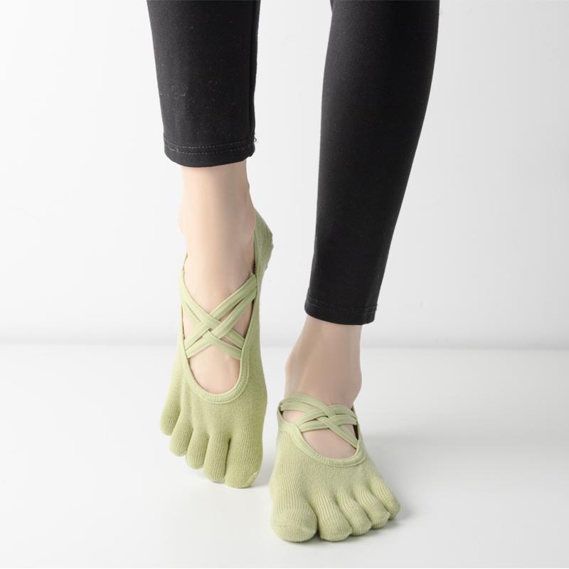 New Women Anti Slip Pilates Socks Five Toe Silicone Non-Slip Yoga Sock Bandage Ballet Dance Ladies Fitness Sports Cotton Sock