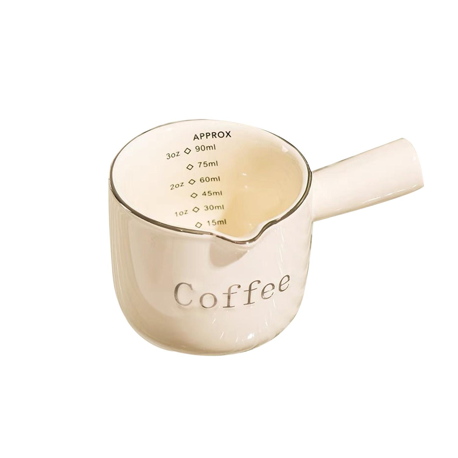 

Керамическая мерная чашка для эспрессо со шкалой, итальянская демитас чашка для экстракции кофе, градуированный молочник для приготовления бариста покинуть белый