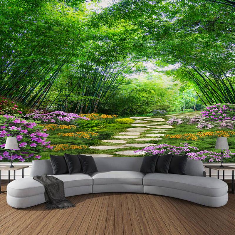 Art Curtain Hanging Cloth Home Bedroom Living Room Decoration Green Bamboo House Bridge Landscape Wall Tapestry