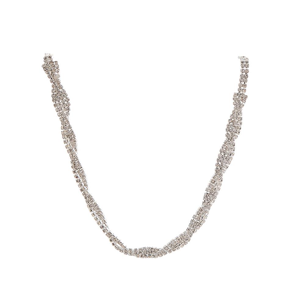 European & American Full Diamond Bridal Necklace & Claw Chain Set - Elegant Wedding Dress Accessories