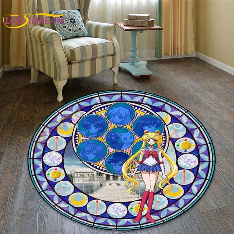 Sailor Moon Round Mat Non-slip Circle Cute Floor Rug Round Area Rugs Living Room Tent Game Children Chair Carpets Play