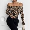 Spring New Sexy Leopard Print Off Shoulder Long Sleeve T-Shirt Top For Women