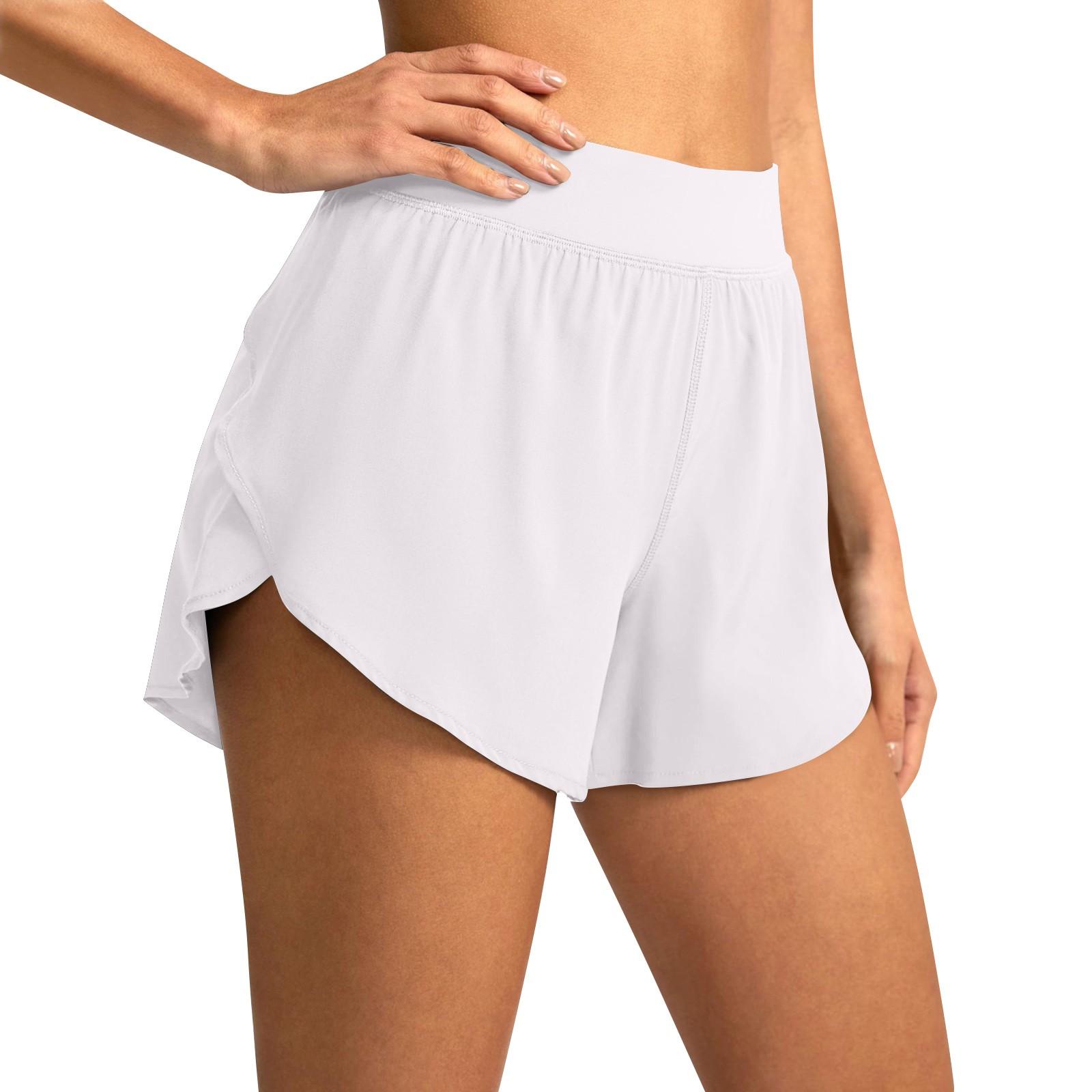 

Спортивные шорты для женщин, летние быстросохнущие шорты с высокой талией для тренировок, спортивные шорты свободного покроя, многослойные шорты для бега XL белый