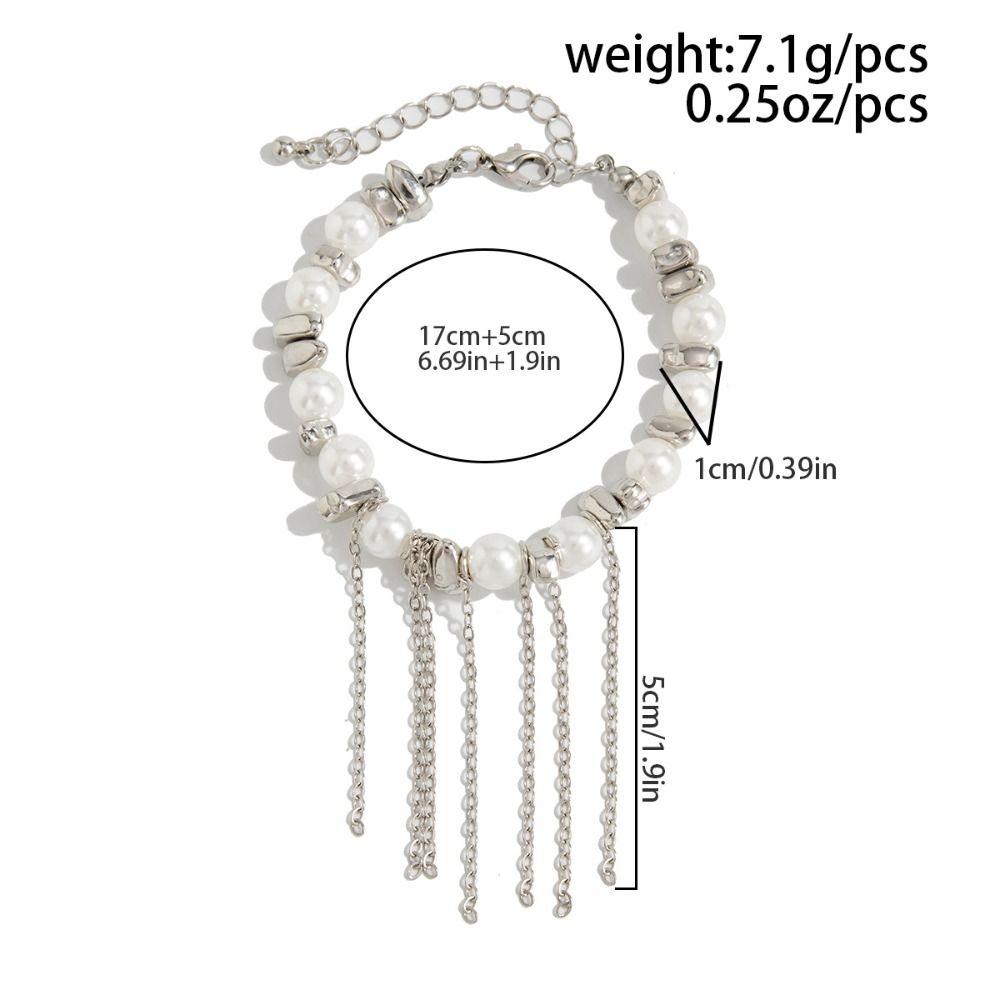 Silver Long Tassel Hand Chain Adjustable Link Chain Bracelets Imitation Pearl Bracelet Unisex