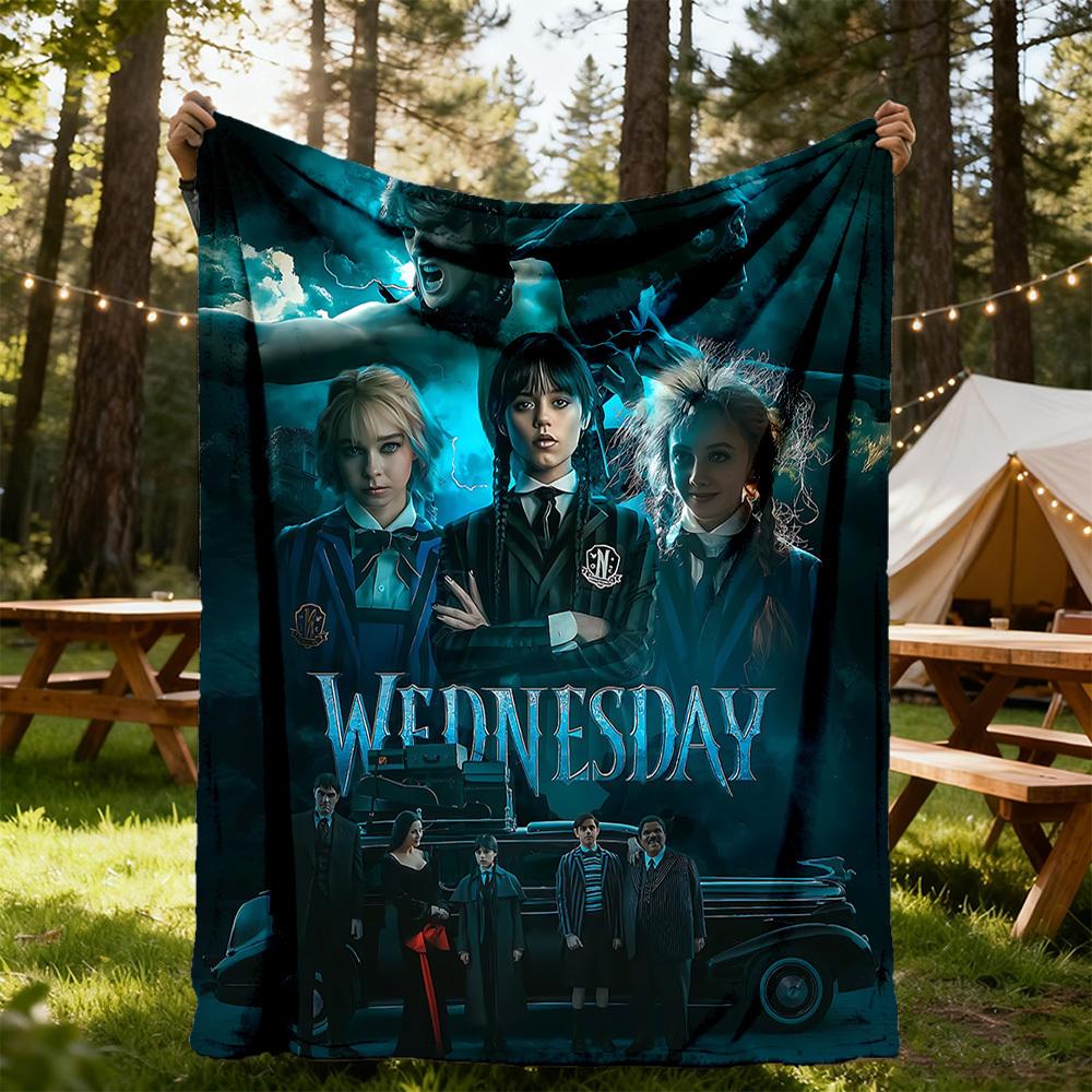 1pc Wednesday Outdoor Blanket Lightweight Flannel, Soft & Warm, All-Season Use for Sofa, Outdoor, Camping, Living Room, Office124