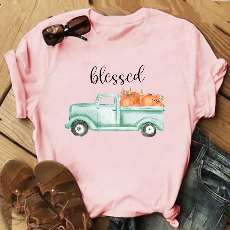 Autumn Maple Leaf Halloween Thanksgiving Print ShortSleeved TShirt European American Style Aesthetic Top for Unisex Women