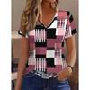 Vintage Summer New Women's 3D Plaid Print T-Shirt V-Neck Short Sleeves Tees Y2k Fashion Female Tops Streetwear Women's Clothing