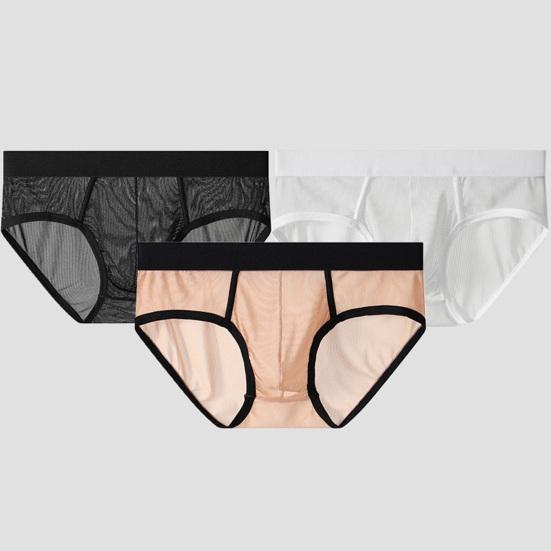 Men Briefs Low Waist Thin Yarn Breathable Panties Perspective Mesh Solid Color Design Elastic Men Underwear