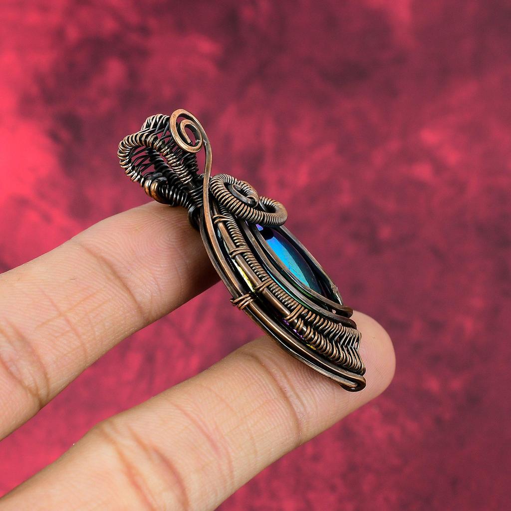 Mystic Fire Labradorite Pendant Copper Wire Wrapped Handmade Jewelry Genuine Gemstone Pendant Copper Pendant Gifts For Her Wire Wrap Pendant