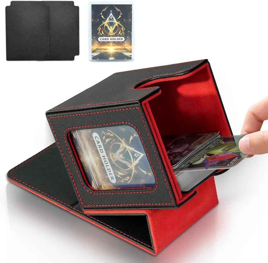 Holds 100+ Trading Card Deck Box for MTG Commander Display with 2 Dividers Game Sports Card Storage Box PU Magnet Deck Case