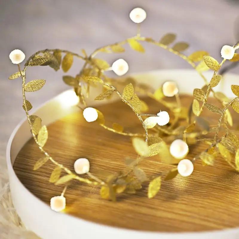 LED Goldene Blätter Lichterkette Batterie Straßen Girlande Weihnachtsornament Außen Schlafzimmer Party Hochzeit Garten Neujahrsdeko