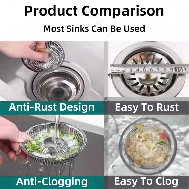 Kitchen Sink Drain Strainer with Copper Bounce Core Pop Up Sink Stopper Food Catcher Basket Anti Clogging Basket