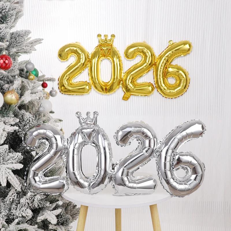 2026 Crown Number Foil Balloons for New Year Eve Party Decoration Supplies Navidad Christmas 2025 Photo Props Gifts