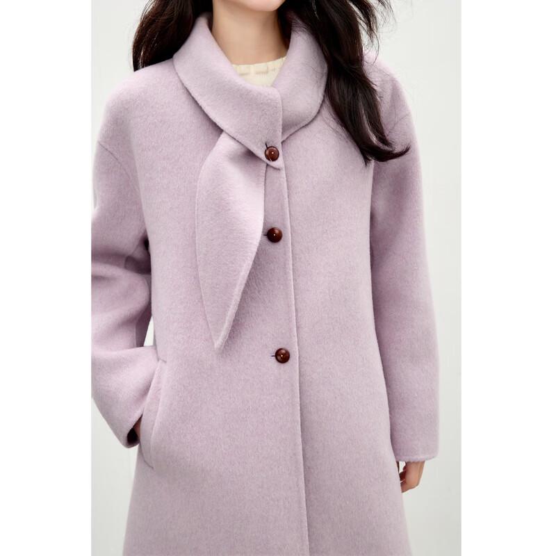 Qiu Shui Yi Ren Women's 2025 Winter Asymmetric Scarf Collar Wool Blend Mid-length Coat