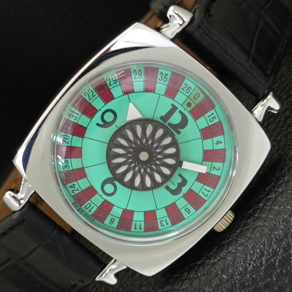 

HAND-WINDING SWISS MENS VINTAGE POKER FACE REFURBISHED SEA GREEN WATCH a700943-5 R205a-a700943