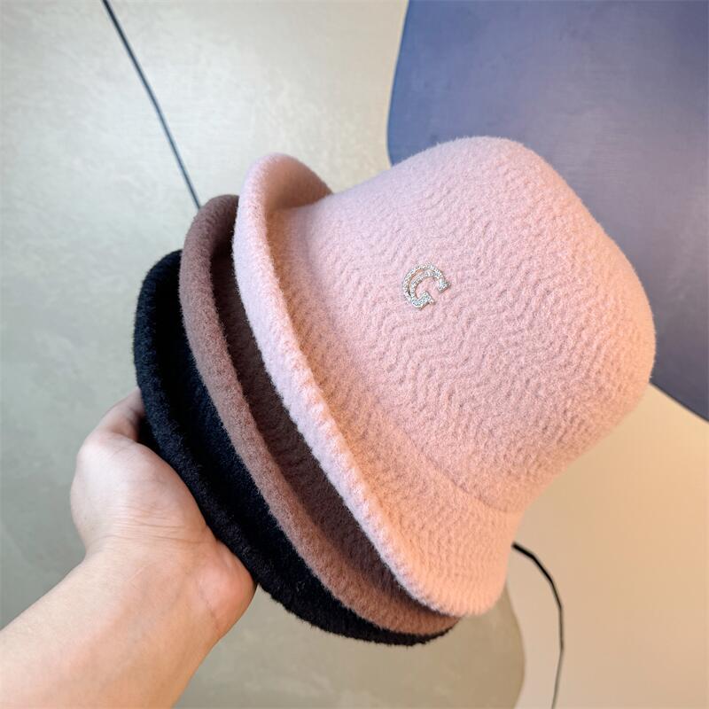 New Elegant Curling Top Hat Women's Foldable Basin Hat Bucket Hat Autumn and Winter Warm Hat