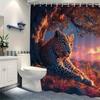 1pc Sunset Leopard Shower Curtain with Majestic Leopard Resting Under a Tree, Vibrant Orange and Pink Sunset Sky, Mystical Atmos