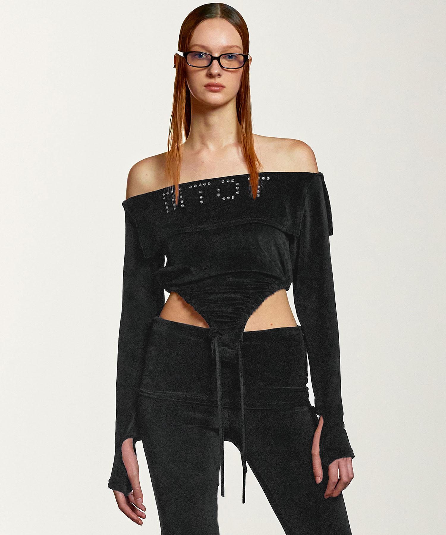 Mtot Logo Shirred Off-Shoulder (Charcoal) Os