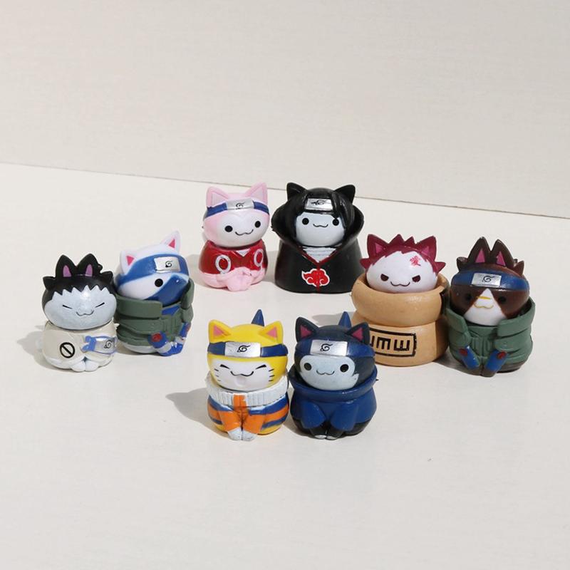 New Anime 8Pcs Naruto Doll Figures Cute Handmade Cake Decoration Naruto Cat Model Doll Toys Hand Birthday Gifts