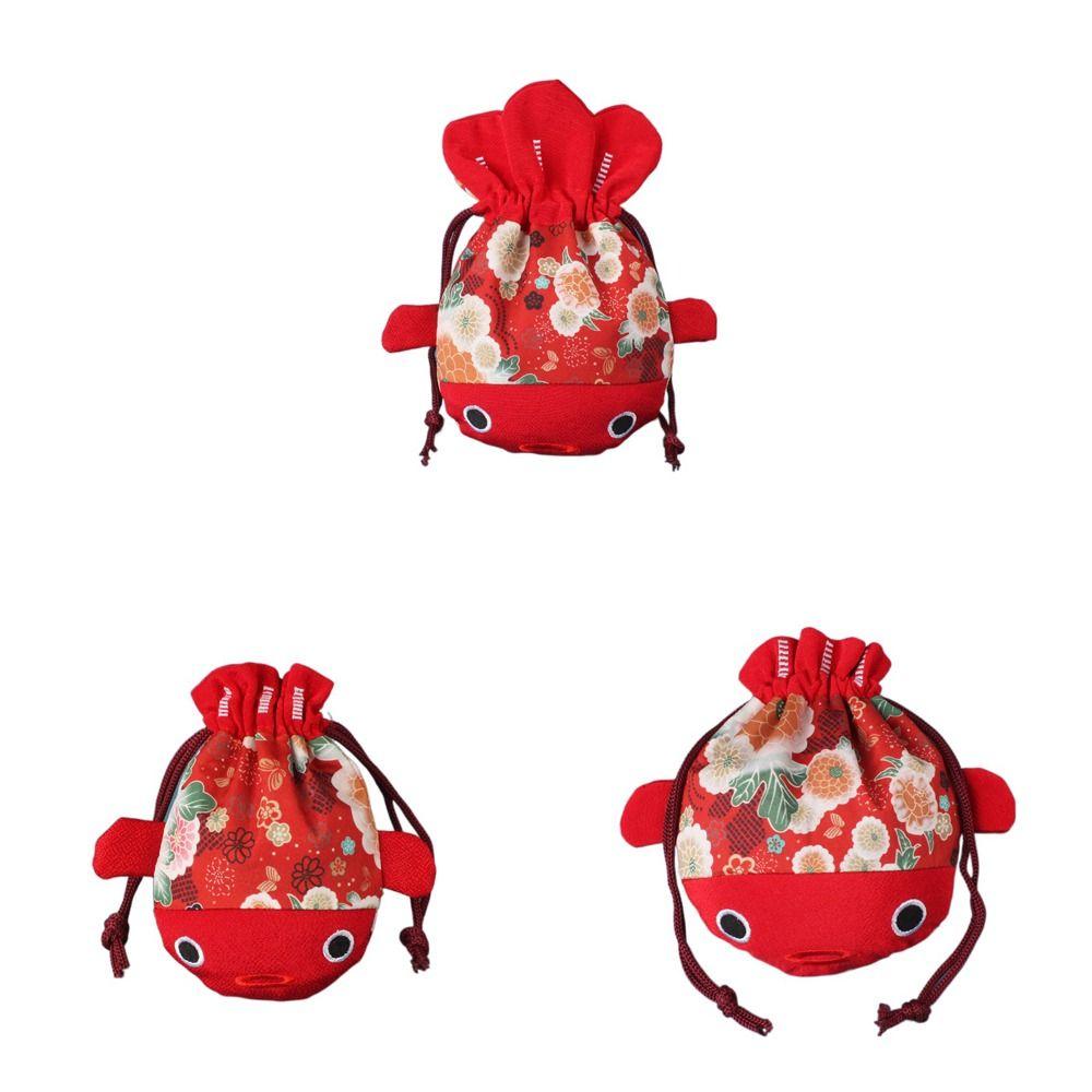 Red Color Bag Gold Fish Shape Handbag Cartoon Animal Festive Sugar Bag  New Year