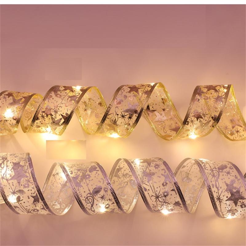 

4 м 40 светодиодных ленточных сказочных гирлянд, безопасная романтическая лампа низкого напряжения для рождественской елки golden ribbon colorful