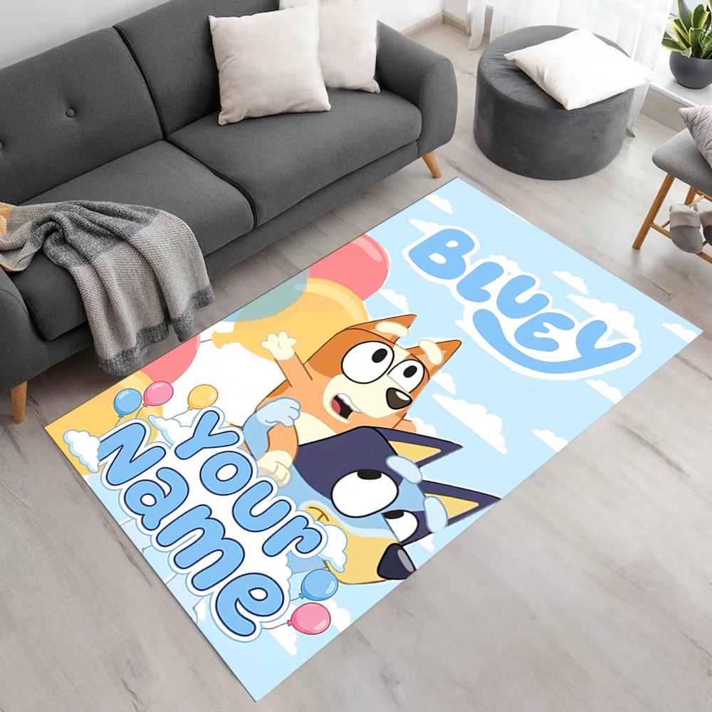 Bluey Customized Name Carpet Perfect for Game Room Dining Room Dormitory Kitchen Anti-slip Rug Decorate Offices Birthday/Christmas Gift