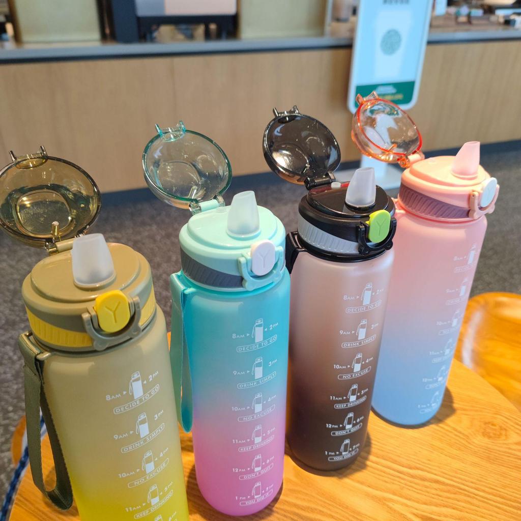 Gradient Duckbill Straw Water Bottle - 1L Portable for Outdoor Sports & Students