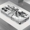 Fashion Cool Spider Pattern Tempered Glass Electroplated Silver Phone Case For Samsung Galaxy S25 S24 S23 Ultra Plus FE Cover