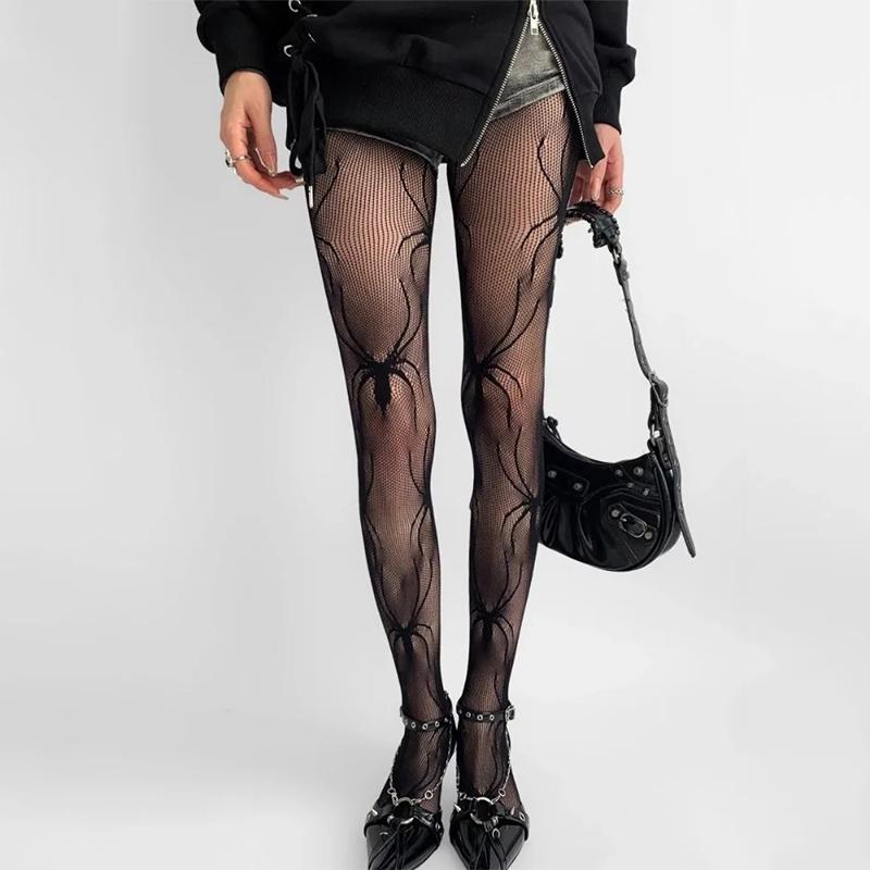 

Halloween Gothic Spider Tights Dark Hollowed Out Fishnet Stockings Women Sexy Japanese Girls Thin Party Club Pantyhose Web Tight One Size