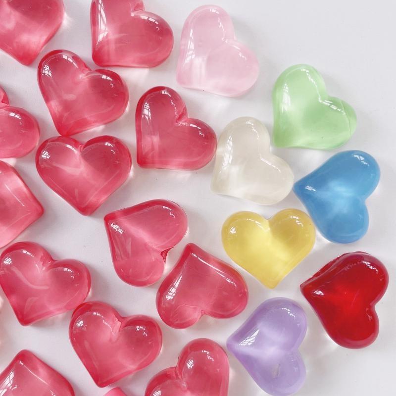 10Pcs Colorful Cat'S Eye Heart Shaped Resin Cabochons Glossy Surface Assorted Colors Perfect For Diy Jewelry Craft Projects