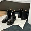 Cowhide Niche Medium Tube Elastic Toe Chelsea Boots Women's British Split Toe Short Boots Pig's Trotter Boots